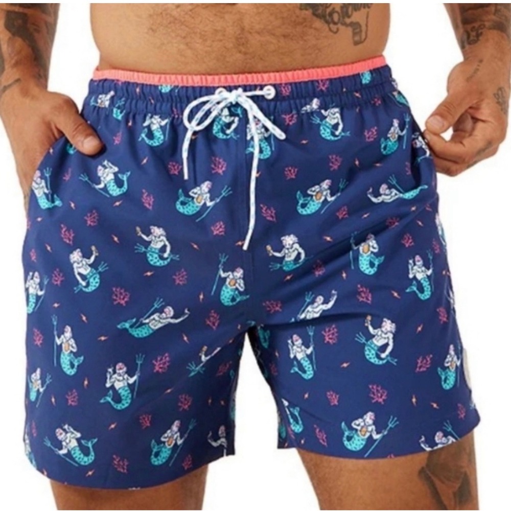 Chubbies Tristan of the Sea swim trunks navy merman print 5.5" M beach vacation